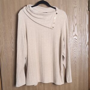 Rafaella Cream Cowl Neck Sweater with Button Accents